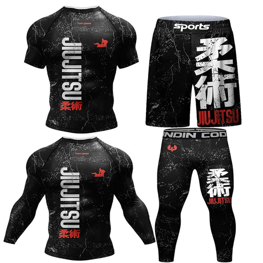 Jiu Jitsu Mma T-shirt+Pant 4Pcs/Set Boxing Training