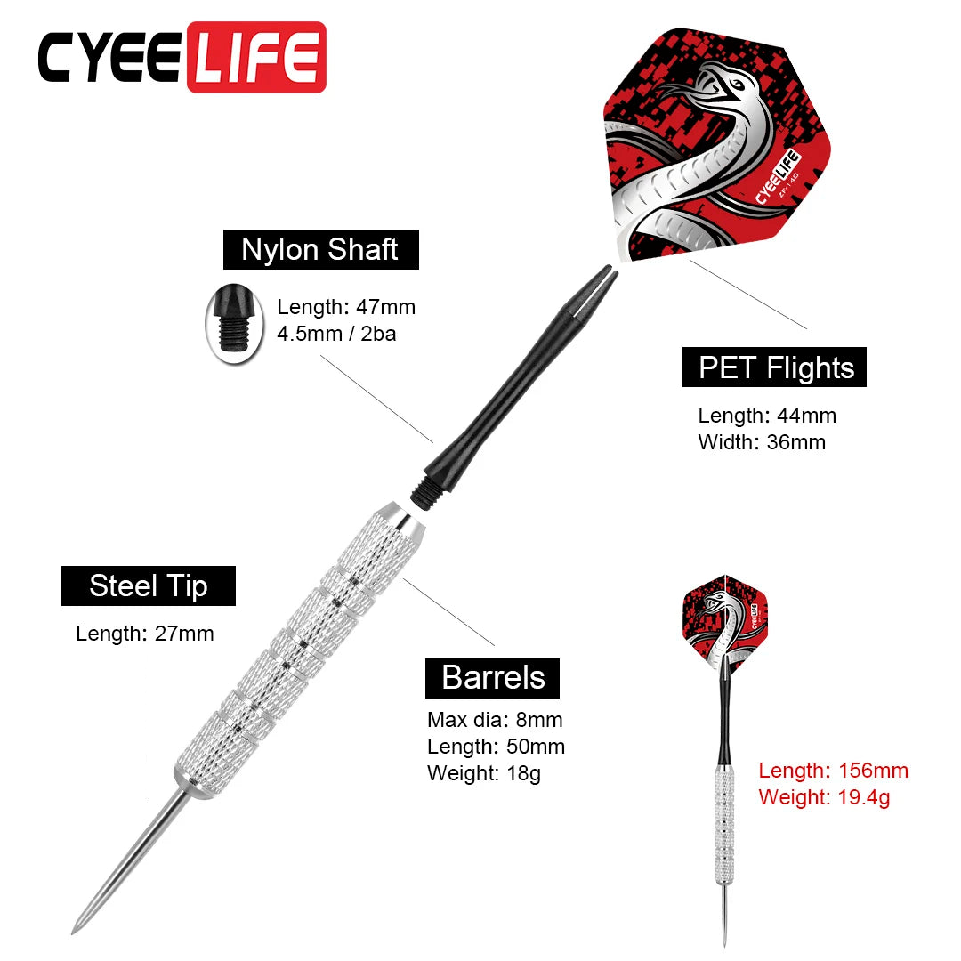 18g CyeeLife 12PCS Darts Set With Aluminium Nylon Shaft, 30PCS Flights, 1PCS sharpener