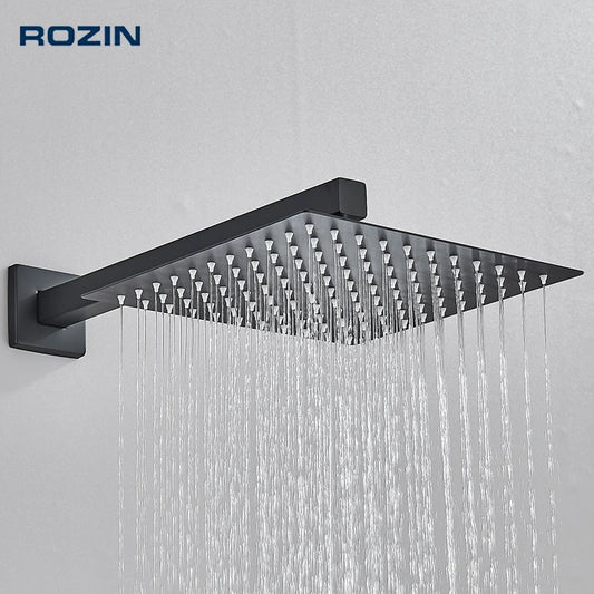 Rozin Brushed Golden Rainfall Shower Head 8/10/12" with Wall Mounted Shower Arm