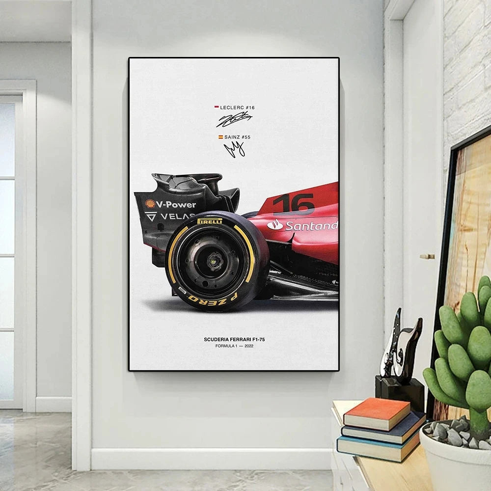 F1 Ferrari racing poster canvas Sainz wall art Leclerc Decor