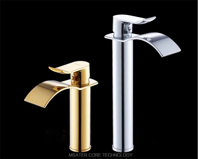 Basin Faucet Gold and white Waterfall Faucet Brass Bathroom Faucet Mixer Tap Hot and Cold Sink