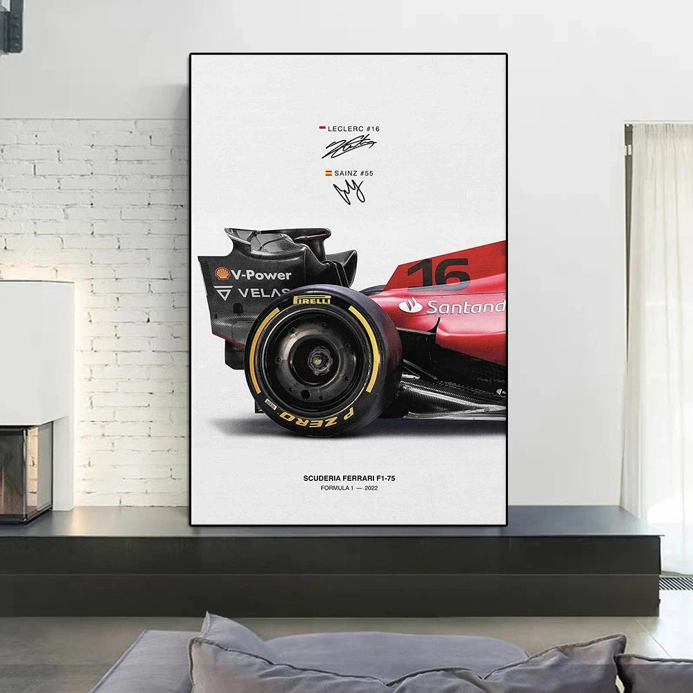 F1 Ferrari racing poster canvas Sainz wall art Leclerc Decor