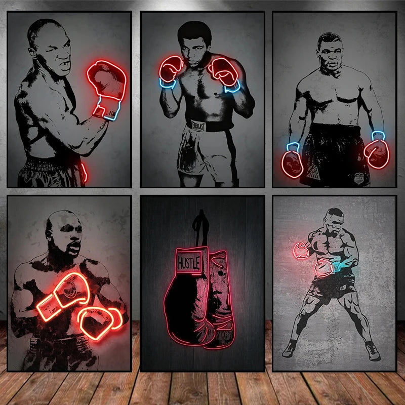 Neon Design Boxing Canvas Paintings Iron Mike Tyson Boxer