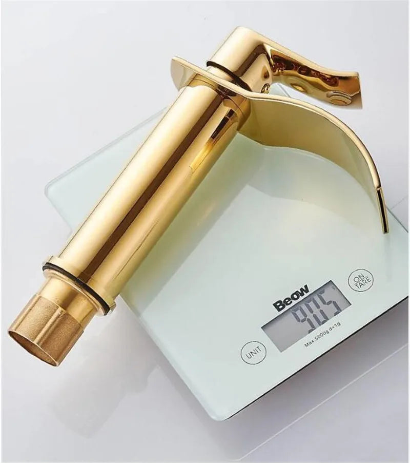 Basin Faucet Gold and white Waterfall Faucet Brass Bathroom Faucet Mixer Tap Hot and Cold Sink