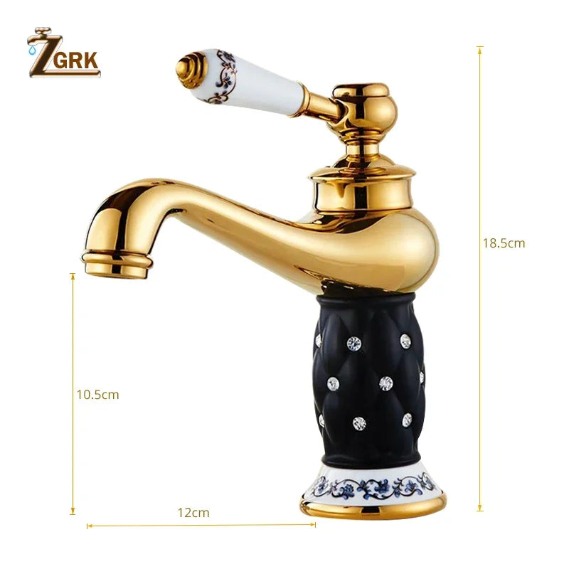 Diamond Gold Bathroom Faucet Single Handle Mixer Tap Hot and Cold Water