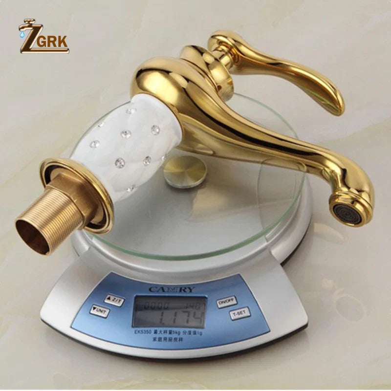 Diamond Gold Bathroom Faucet Single Handle Mixer Tap Hot and Cold Water