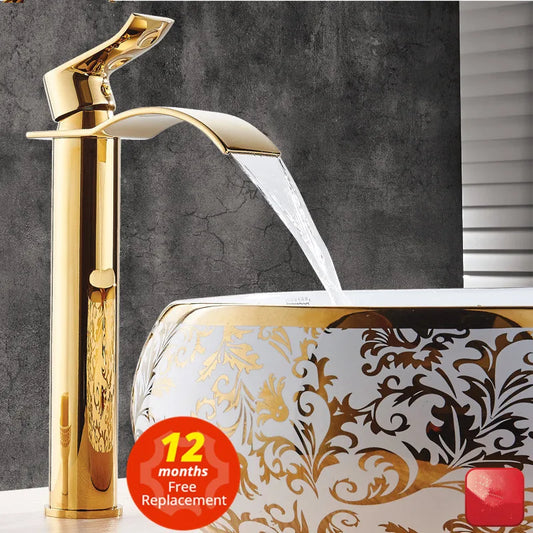 Basin Faucet Gold and white Waterfall Faucet Brass Bathroom Faucet Mixer Tap Hot and Cold Sink