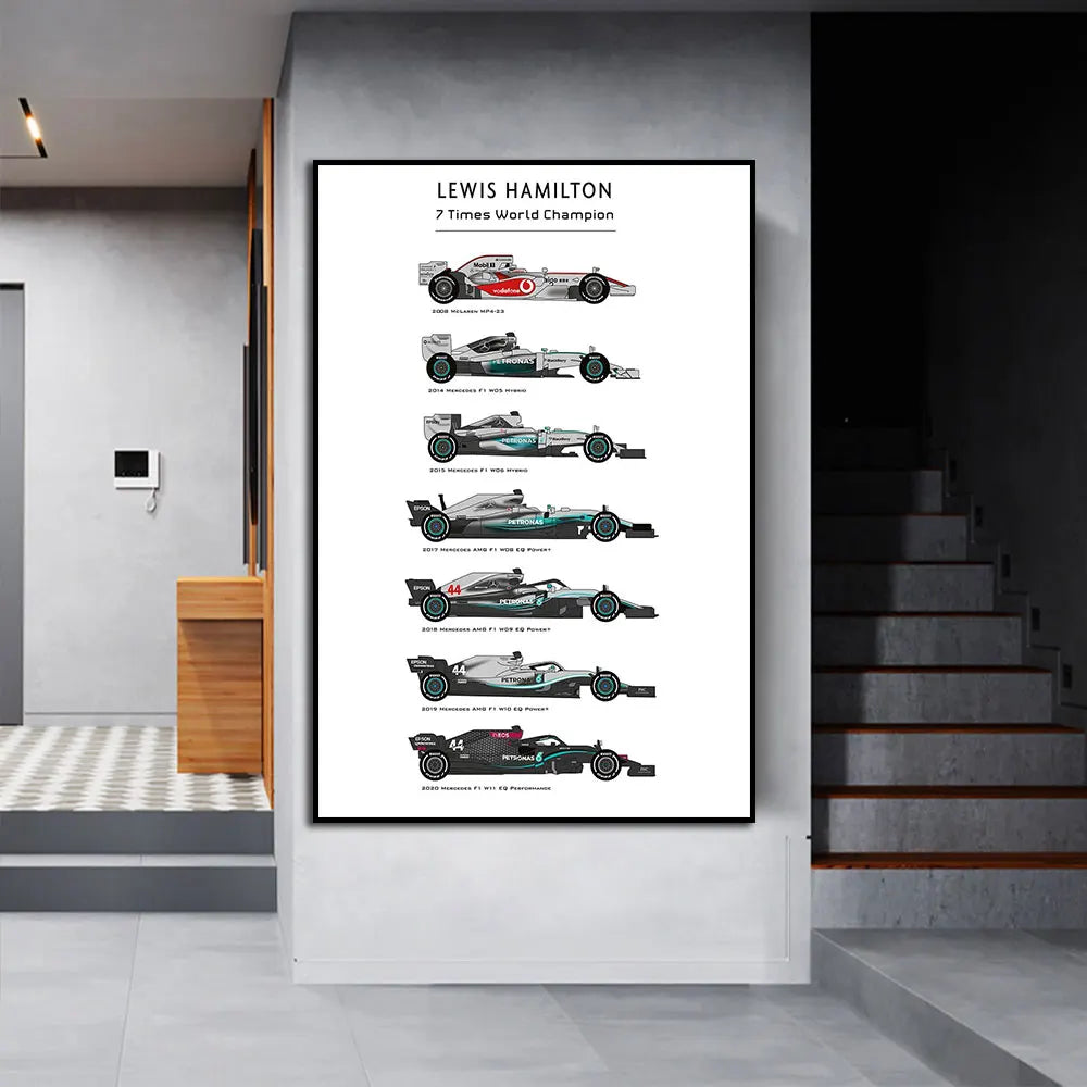 Lewis Hamilton 7 Times World Champion Car Poster Print Canvas Home Decor