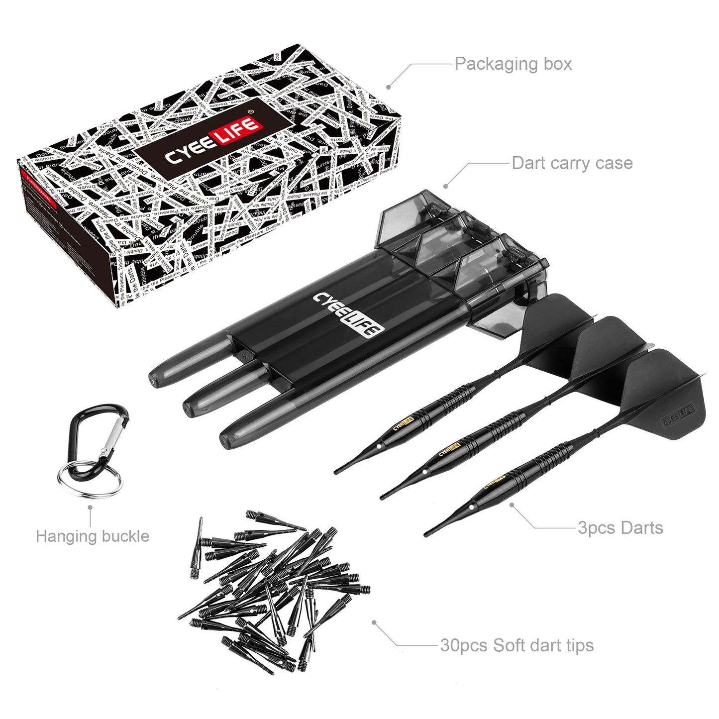 16g CyeeLife Brass Soft Tip Darts With Carry Case and Extra Plastic Points & Flights