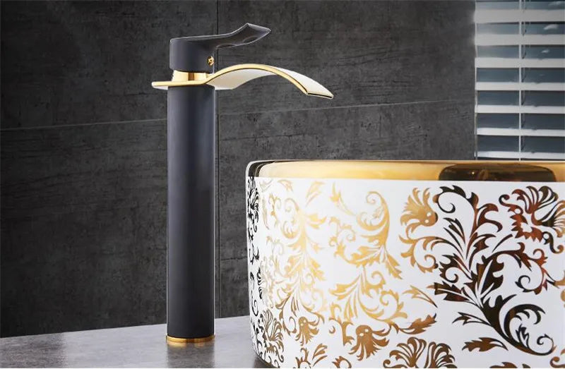 Basin Faucet Gold and white Waterfall Faucet Brass Bathroom Faucet Mixer Tap Hot and Cold Sink