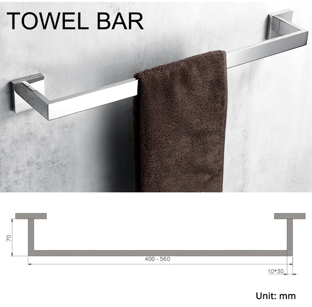 Bathroom Accessories towel bar, robe hook, toilet paper holder and towel ring