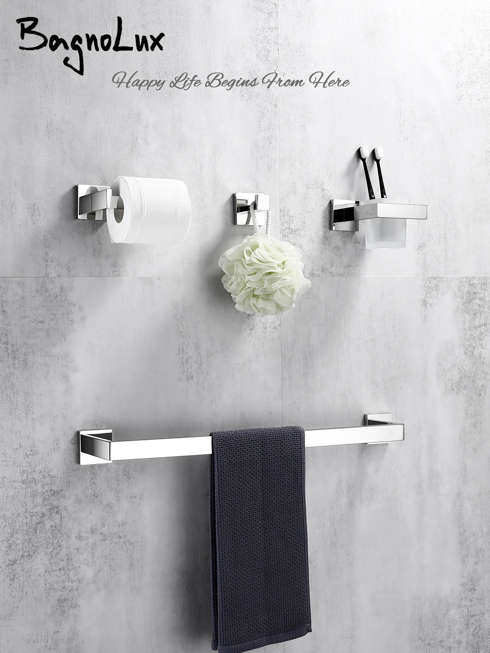 Bathroom Accessories towel bar, robe hook, toilet paper holder and towel ring